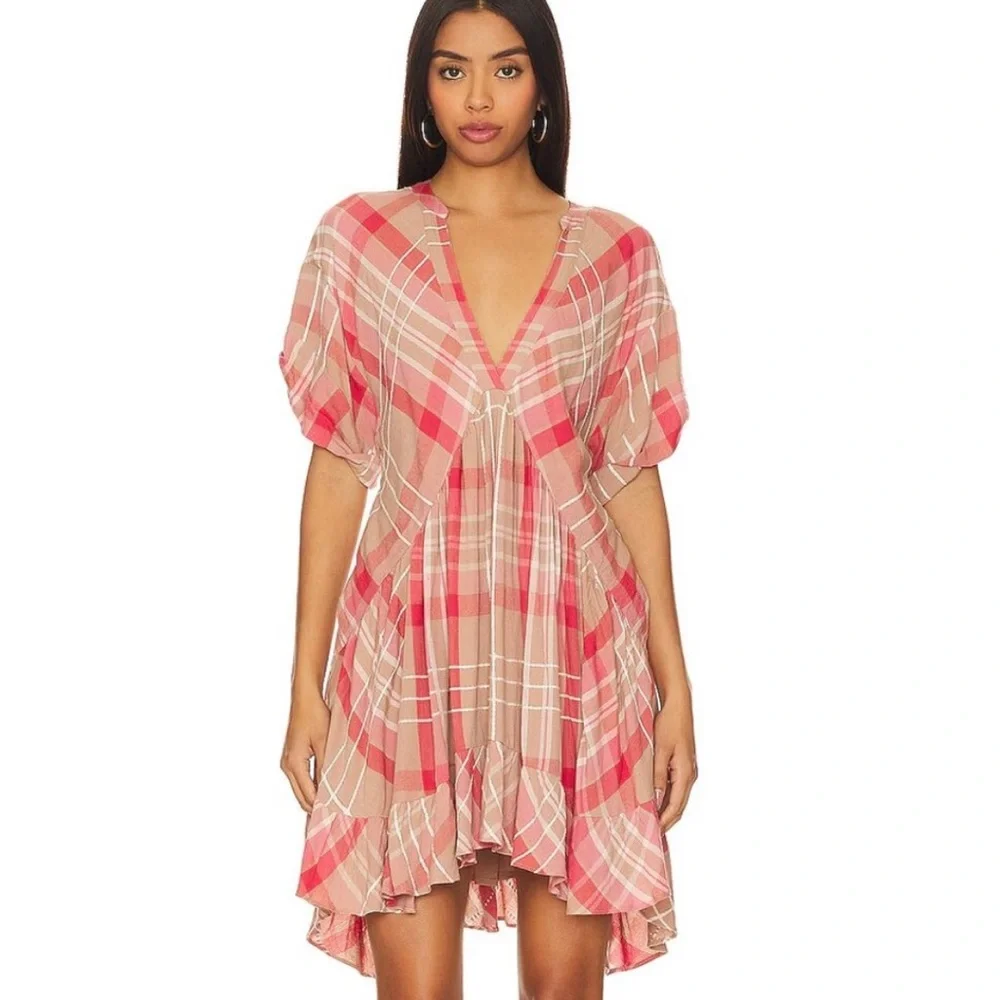 Free‎ People Agnes Plaid Mini in Ballet Combo